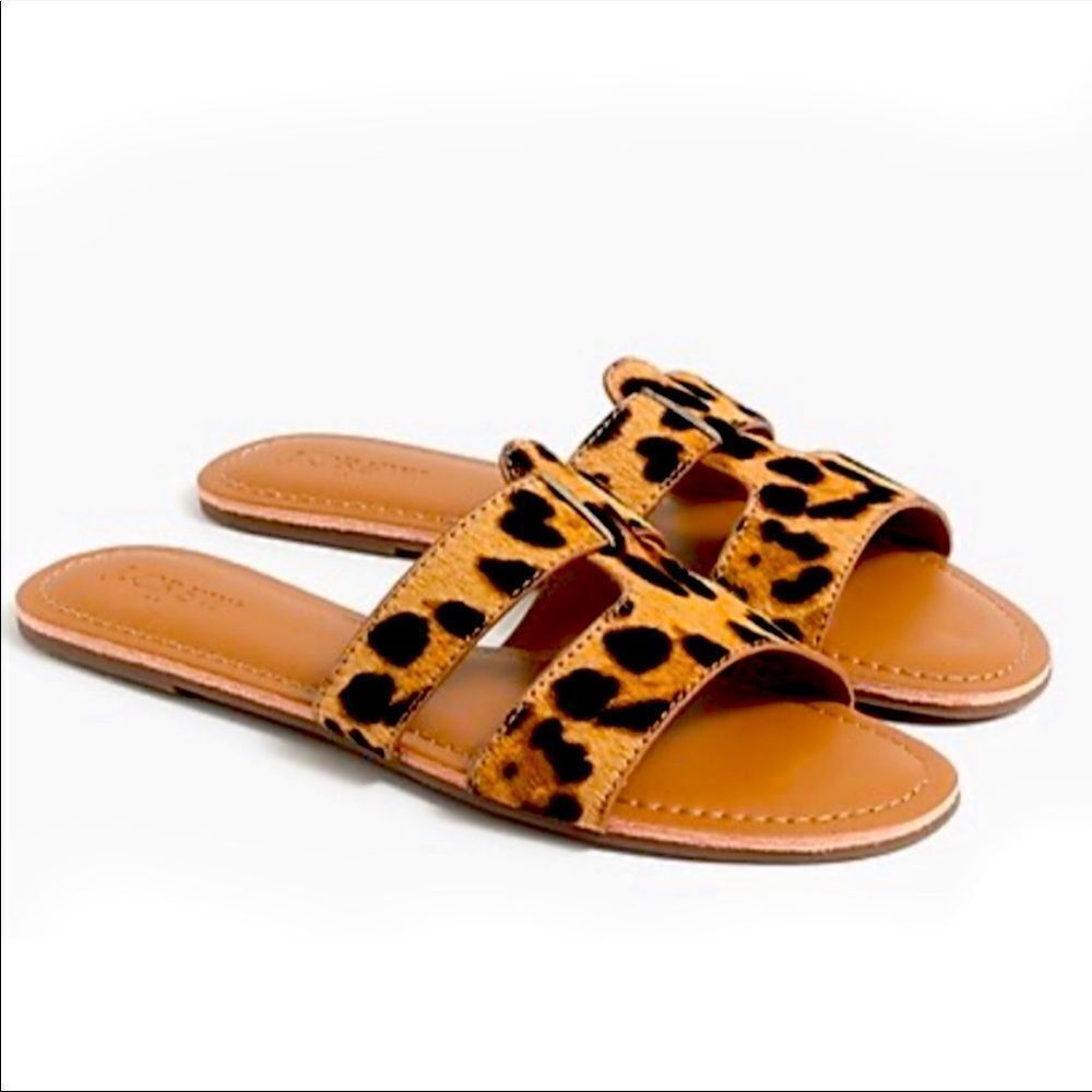 J. Crew Leopard Cheetah Animal Print Calf Hair Sandals